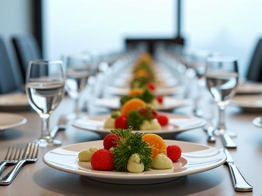 A professional and elegant corporate luncheon setup