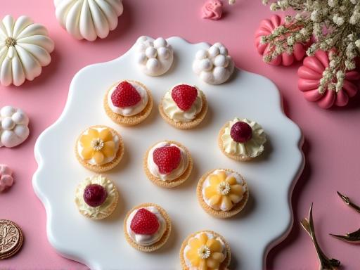 Beautifully arranged dessert display with mini pastries and cakes